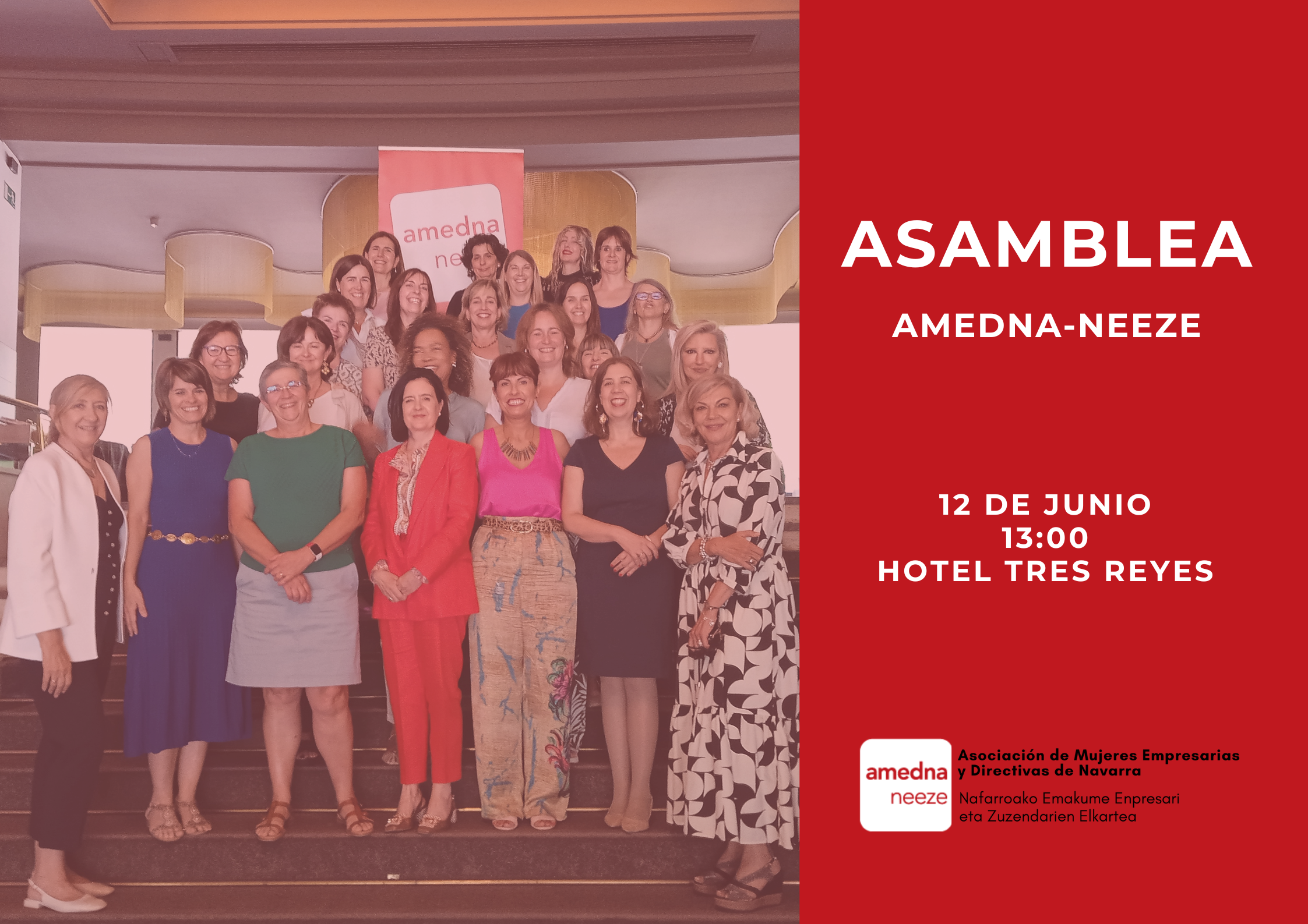 Asamblea General de AMEDNA el 12 de junio de 2026 en el Hotel Tres Reyes, convocatoria en forma de imagen